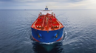 Aerial front view of a cargo tanker