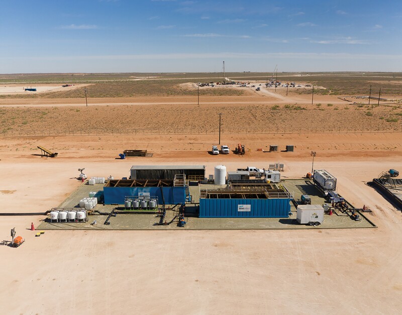 aerial view of an XRI water recycling facility in the Permian Basin