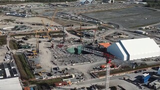 Aerial view of construction at the Darlington SMR facility in Ontario, a first for not only Canada but also North America and leading European nations in the G7. The first of four SMRs to be installed is scheduled to come online in 2030. Source: Ontario Power Generation.