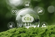 CO2 sustainability renewable recycle green energy concept. glass globe on moss for carbon emission reduction and eco-friendly environmental protection. CCS, carbon capture to net zero