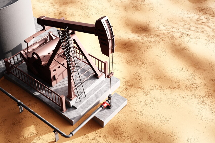 Oil rig with storage tank. Top view