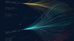 Trend lines analytical market economy information, Intricate data threads bar chart, monitor screen in perspective