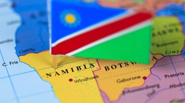 Map and flag of Namibia.