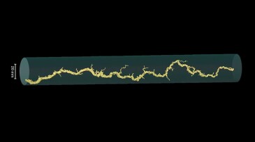 Typical CT imaging of wormhole formed in the core after the conclusion of acid-injection coreflood.