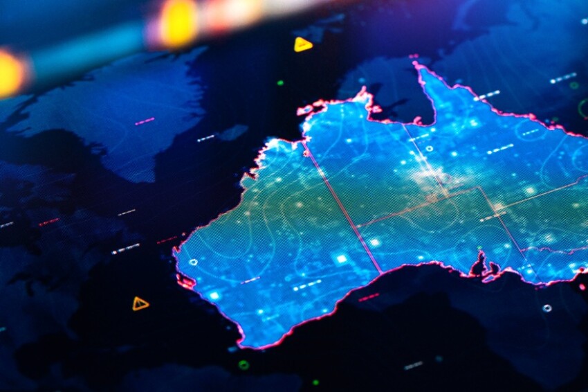 Map of Australia on digital display