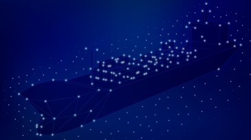 Polygonal cargo ship with containers. Wireframe of the cargo ship. 3D. Vector illustration