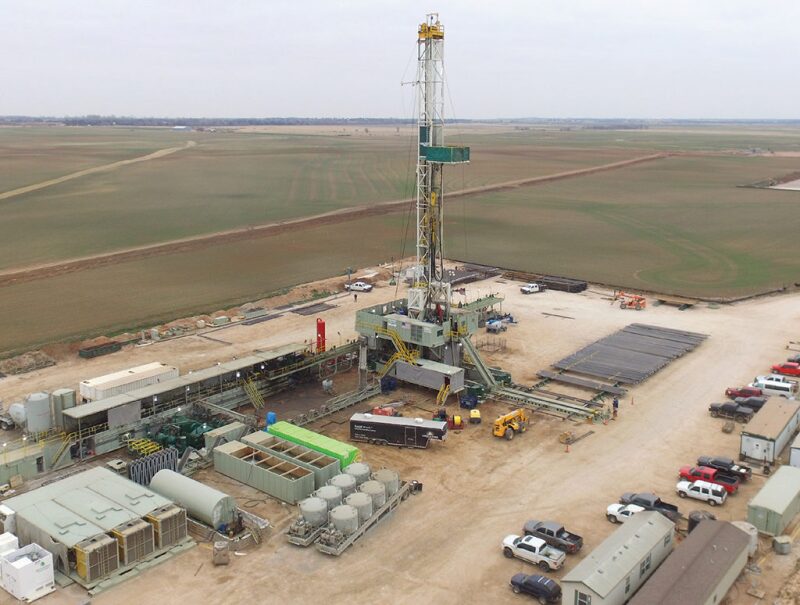 Drilling rig and well pad in Oklahoma