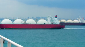 Tanker gas carrier in the sea. LPG tanker ship at sea