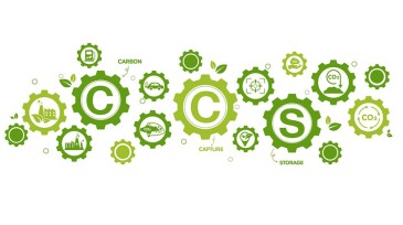 CCS concept, Carbon Capture Storage with icons to drive industry and company to the direction of reduce carbon emissions on green environmental  wheel background. Vector illustration and template.