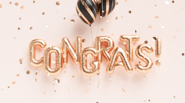 Congrats text with golden confetti. Congratulations banner. 3d rendering