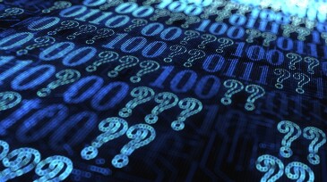 question marks and binary code