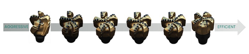 Design evolution of PDC frames trialed during the drilling campaign.