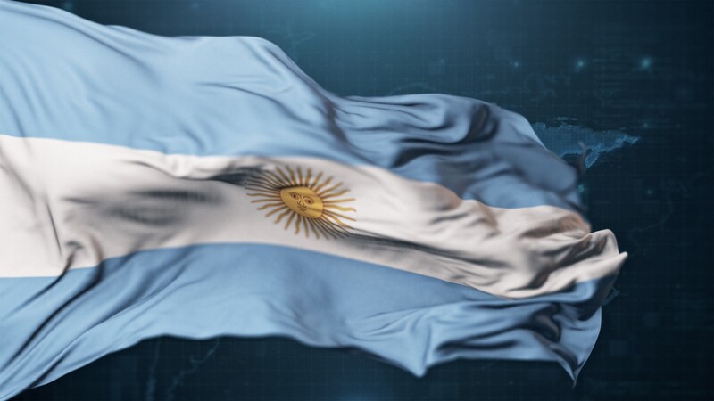 Flag of Argentina on dark blue background