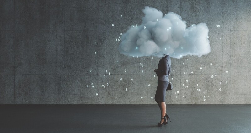 Businesswoman VR cloud computing in the office