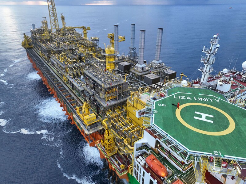 Aerial view of the Liza Unity FPSO topsides in the field in Guyana. This FPSO capable of handling 220,000 BOPD was the second of ExxonMobil’s developments in Guyana; it achieved first oil in February 2022. Source: ExxonMobil.