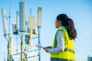 Engineer working at a telecommunications tower