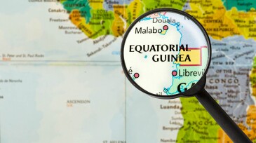 Map of Republic of Equatorial Guinea through magnifying glass