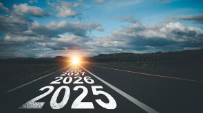 Road 2025 to 2032 new year direction concept and sustainable development concept Evening sunset time at destination