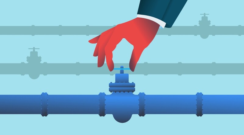 Hand closing valve on a gas pipeline illustration.