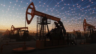 Connected Smart Oil Field Concept with Pump Jacks at Sunset