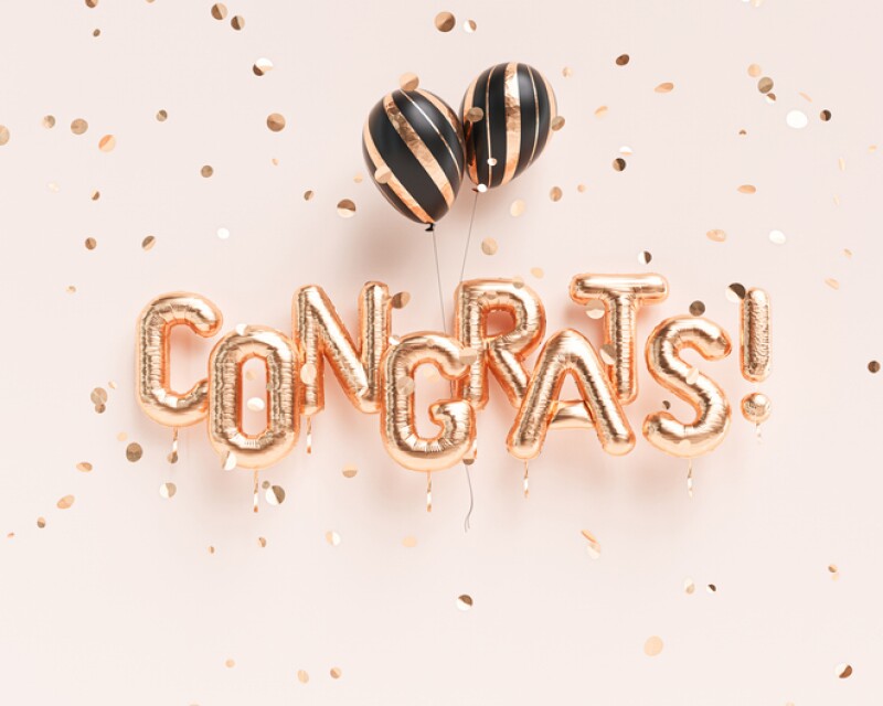 Congrats text with golden confetti. Congratulations banner. 3d rendering