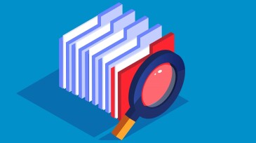 File search, magnifying glass with a bunch of folders