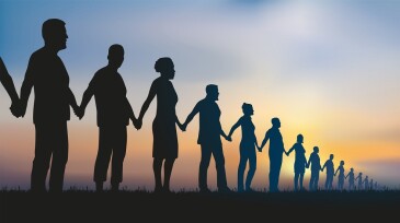 Concept of solidarity with a group of people who form a human chain to demonstrate.