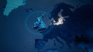 Abstract  geometric futuristic concept 3d Map of United Kingdom with borders as scribble,  blue neon style. 3d rendering
