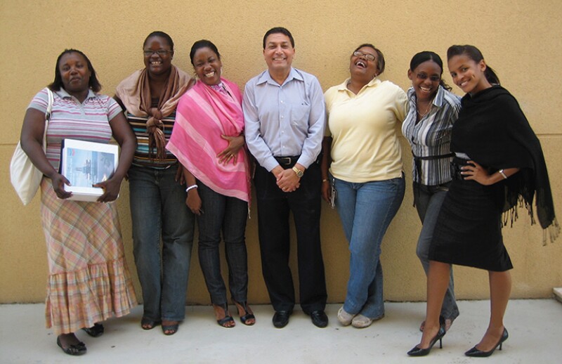 Chevron colleagues in Luanda, Angola, share a light moment in April 2009.