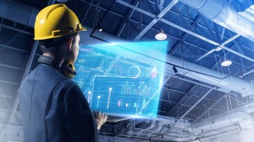 AI AR management technology app system automate robot control. Engineer work smart factory machine IOT internet of thing digital technology, futuristic smart industry digital manufacturing