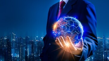 Businessman hand holding blue earth and global networking connection,blockchain,virtual technology,big data,iot,rpa,artificial intelligence(ai),network concept,Elements of this image furnished by NASA