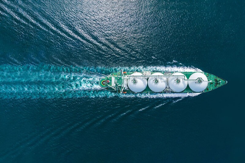 Aerial top view LNG Tanker ship