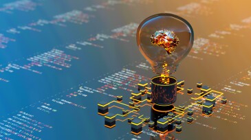 Artificial Intelligence digital concept abstract brains inside light bulb