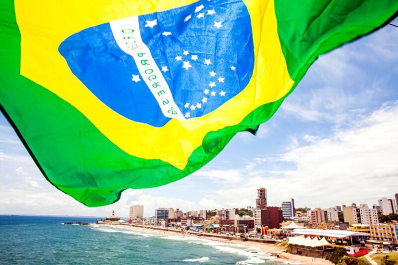 Brazil flag over skyline