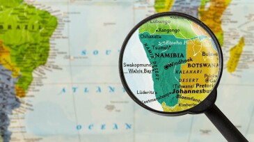 Map of Republic of Namibia through magnifying glass