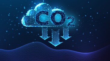 Carbon capture technology concept with Carbon dioxide cloud and absorbing surface on dark blue