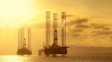 North Sea Oil Platforms at Sunset, Cromarty Firth, Scotland