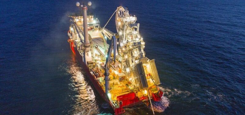 Subsea 7 subsea installation vessel at night