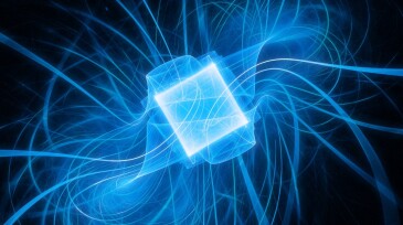 Blue glowing futuristic quantum processor