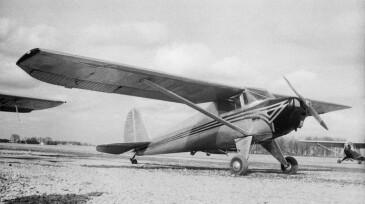 Black and white image of an old airplane, 1946 Luscombe.