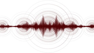 Panorama Red Mini Earthquake Wave with Circle Vibration on White paper background,audio wave diagram concept,design for education and science,Vector Illustration.
