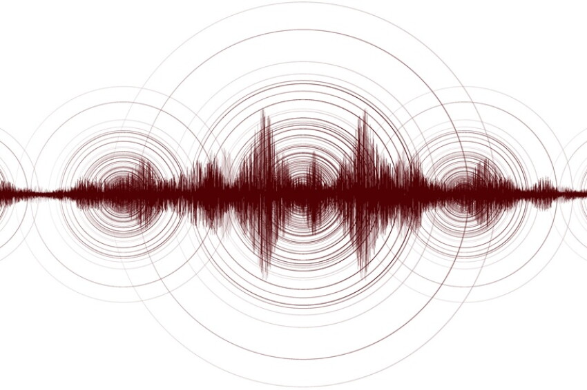 Panorama Red Mini Earthquake Wave with Circle Vibration on White paper background,audio wave diagram concept,design for education and science,Vector Illustration.