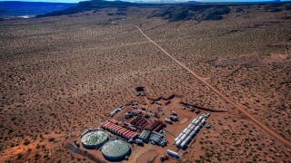 Extraction of unconventional oil. Battery of pumping trucks for hydraulic fracturing (Fracking).