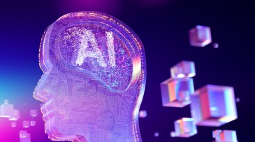 Machine Learning Concepts. AI - Artificial Intelligence. Head shape with data cubes. Ai agent