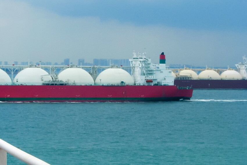 Tanker gas carrier in the sea. LPG tanker ship at sea