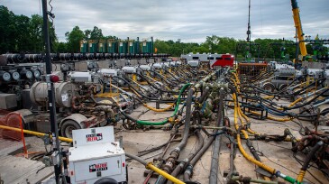 A dual-fuel pressure pumping spread prepares to complete wells in Ohio’s Utica Shale in 2022.