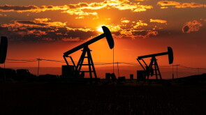 Oil pumps at the horizon.