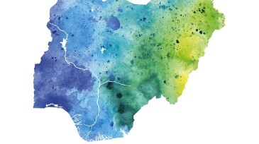 Nigeria Blue and Green Watercolor Raster Map Illustration