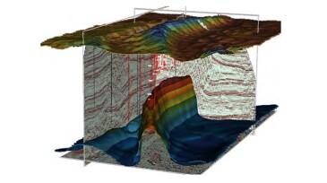 Example seismic sections and mapped structure for the XGS gas storage project.