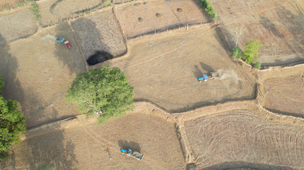Pulverized basalt is being spread in a farmland in India to help capture CO2. Source: Mati Carbon.